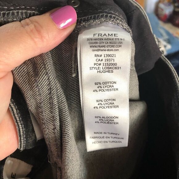 FRAME Le One Skinny Jeans Hughes Gray Washed Black Stretch - 1 - Picture 12 of 12